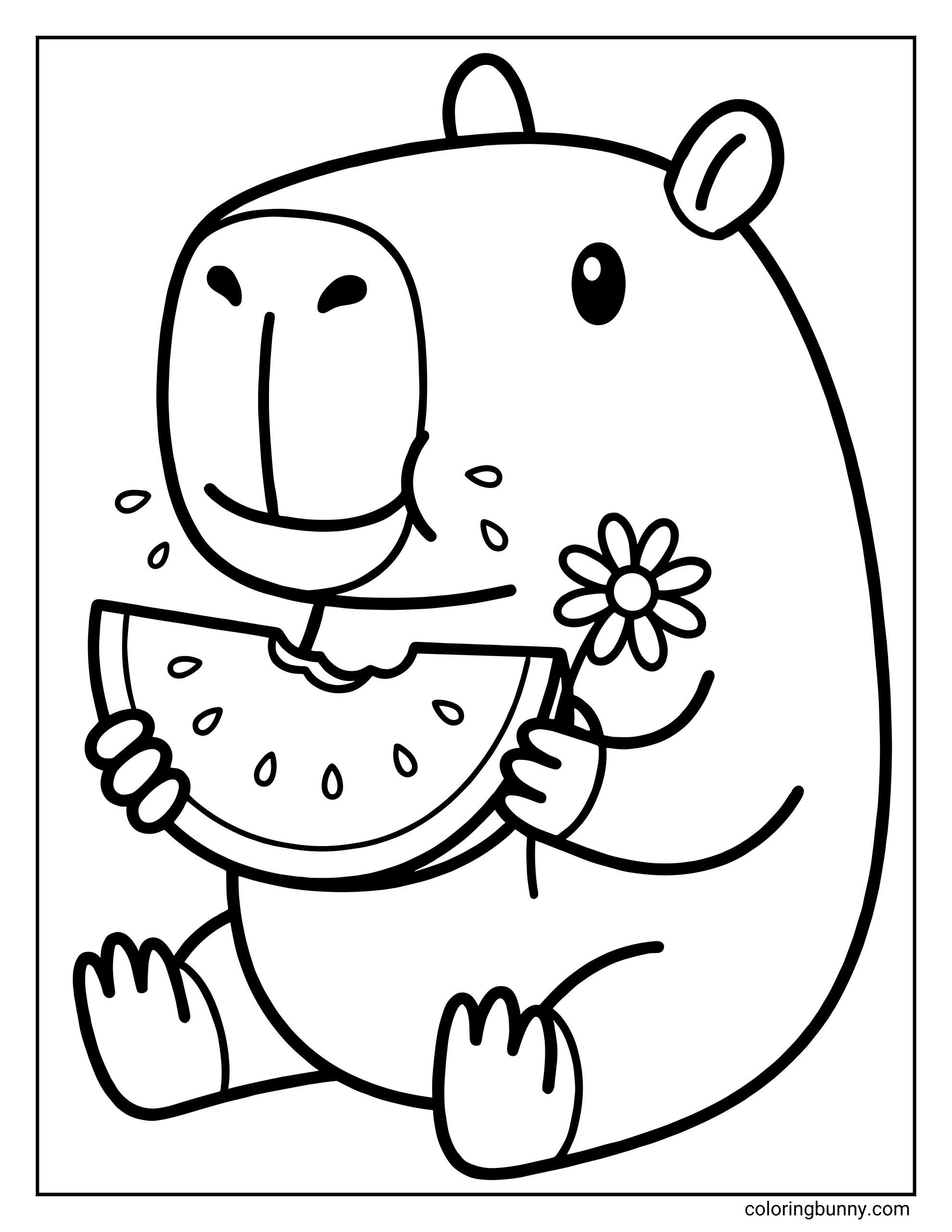 Capybara Ăn Dưa Hấu Trang Tô Màu