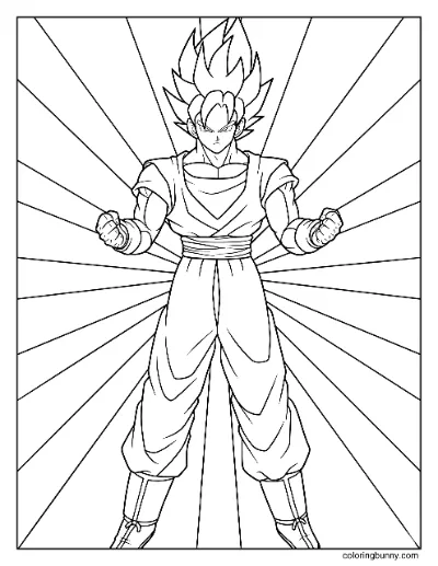 Trang Tô Màu Goku Với Nền Tia Nắng