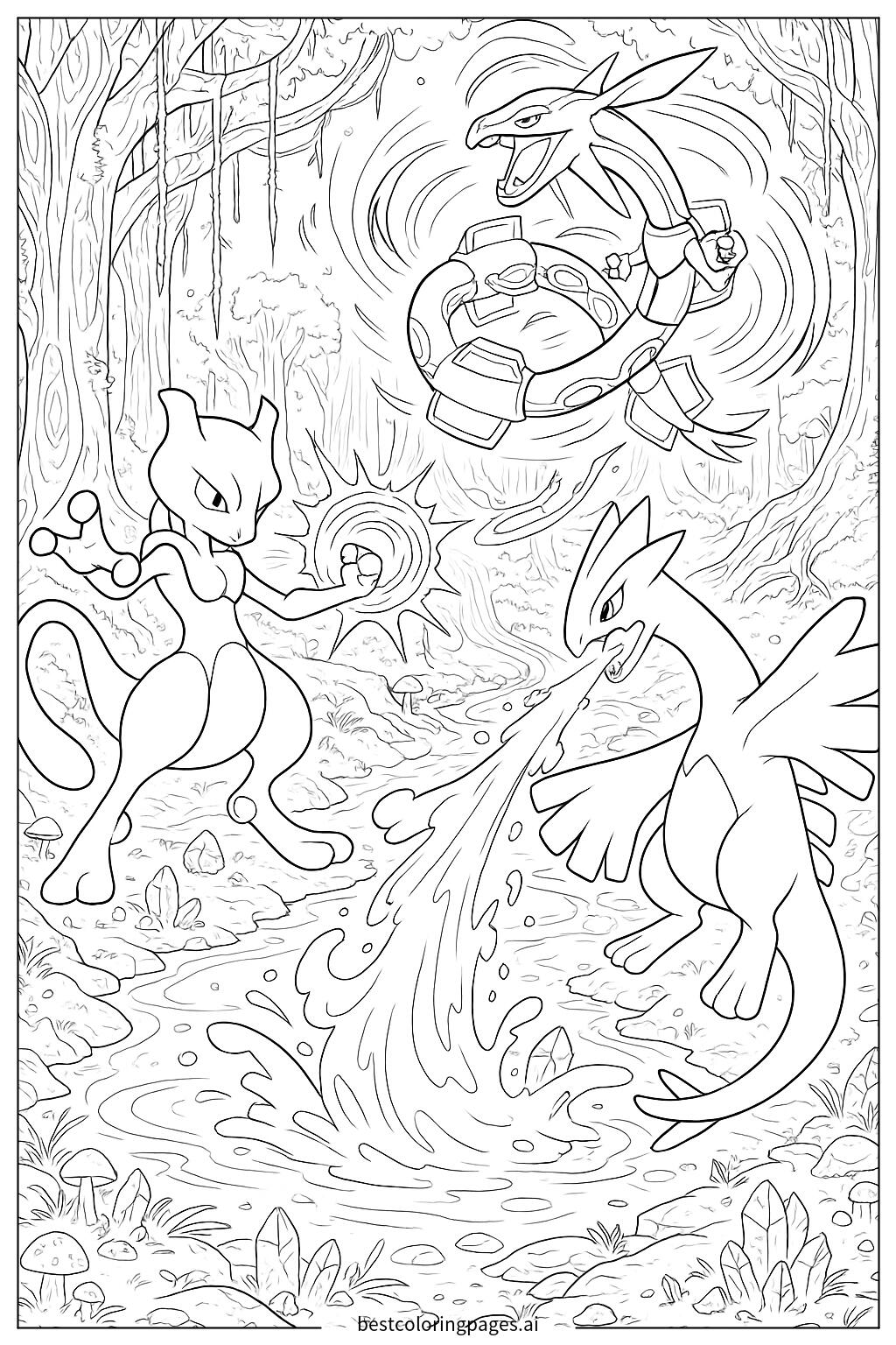 Legendary pokemon battle in a mystical forest