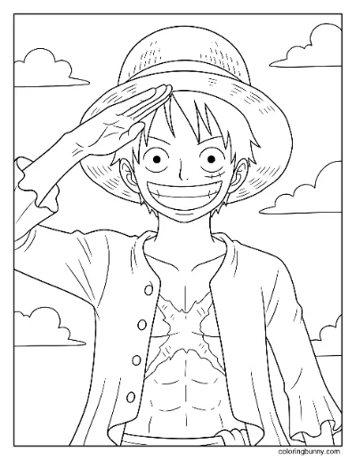 Trang Tô Màu Monkey D. Luffy Chào One Piece