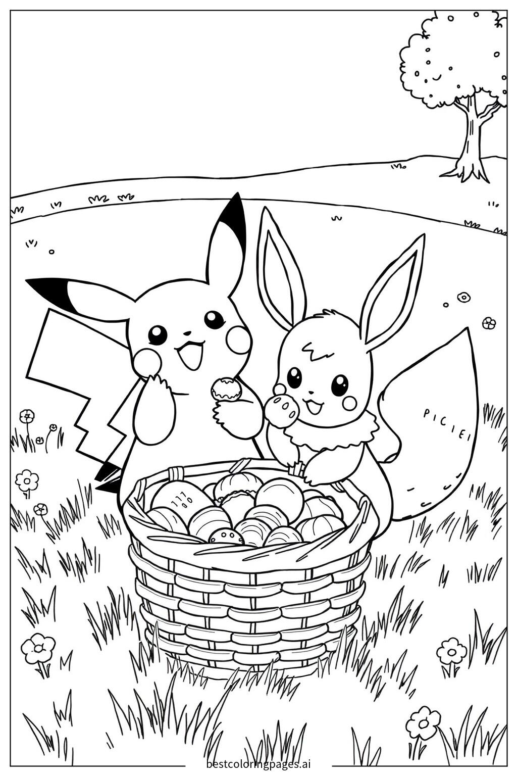 Pikachu and eevee sharing snacks