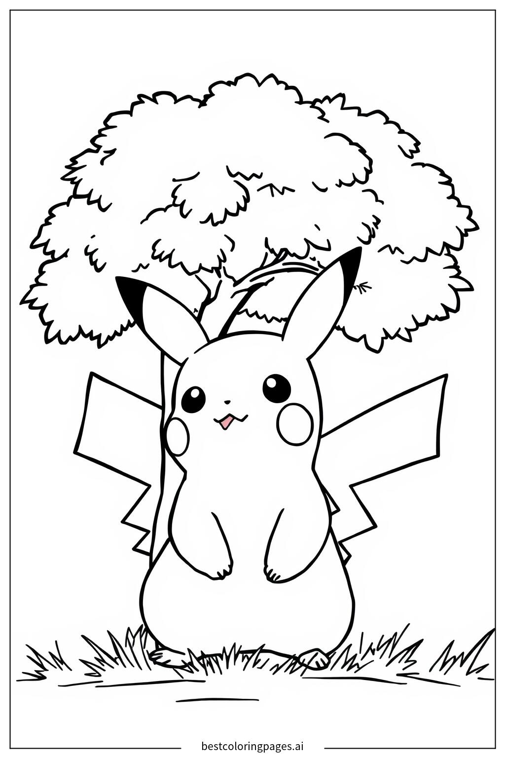 Pikachu sitting under a tree