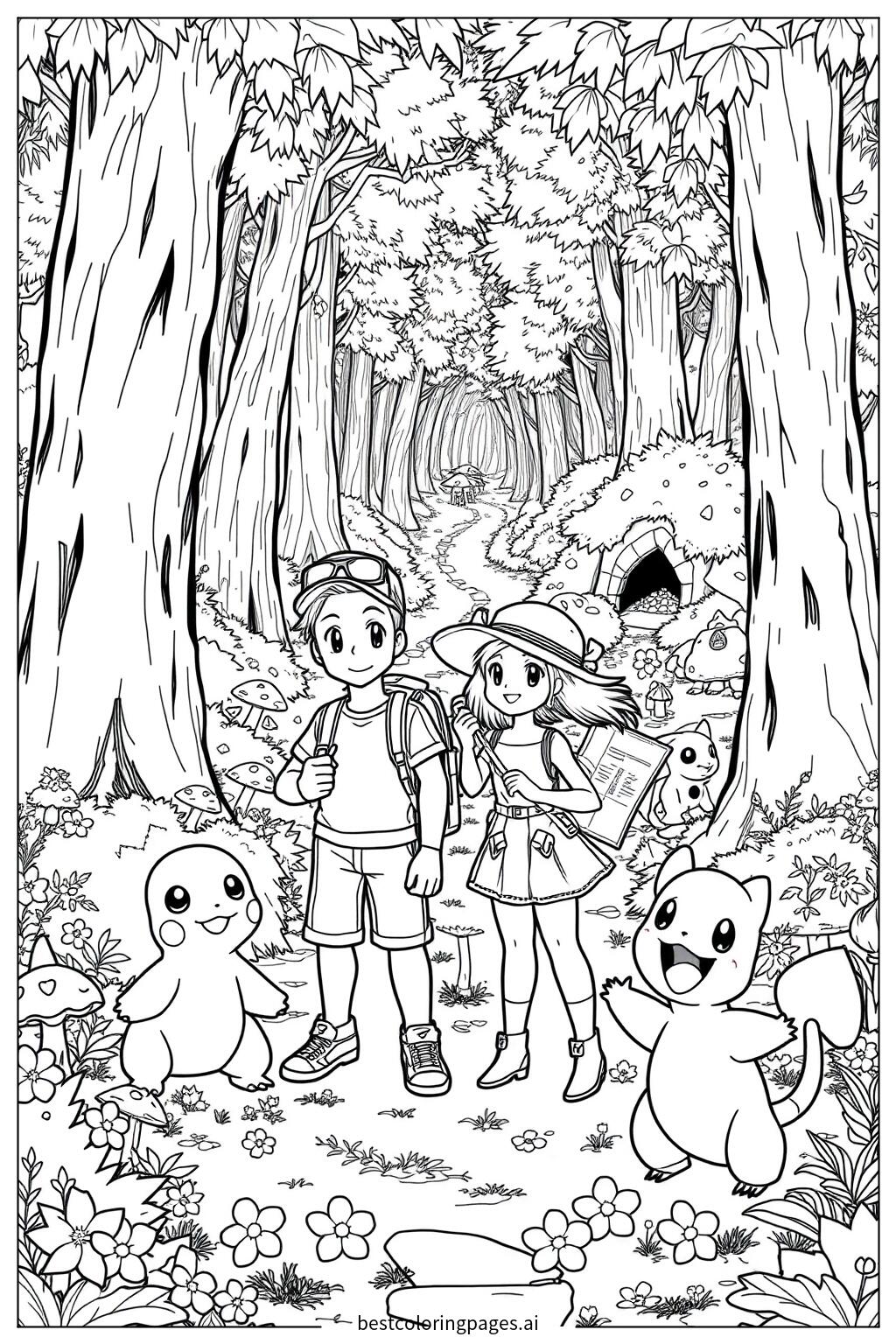 Pokemon trainers in forest adventure