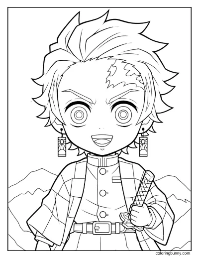 Trang Tô Màu Chibi Tanjiro Cận Cảnh Demon Slayer