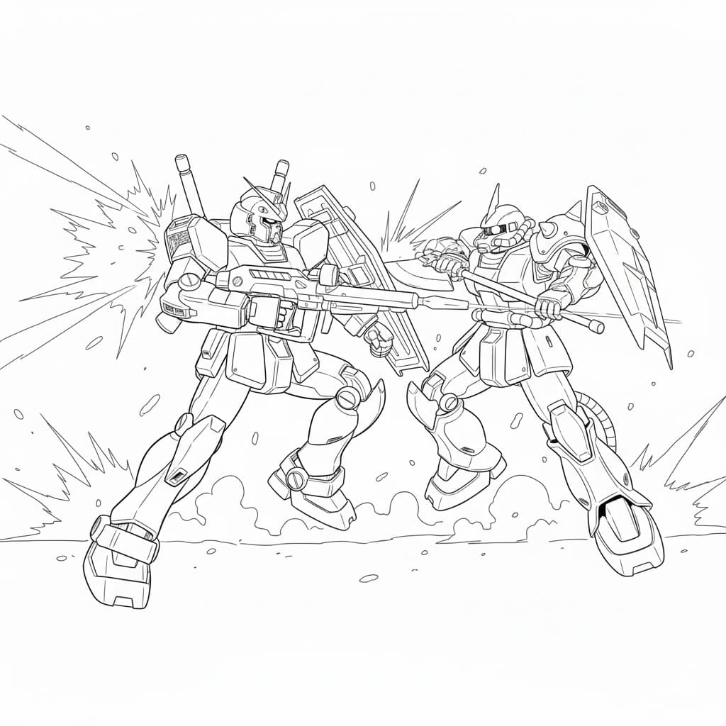 Tranh Tô Màu 2 Con Gundam Chiến Đấu