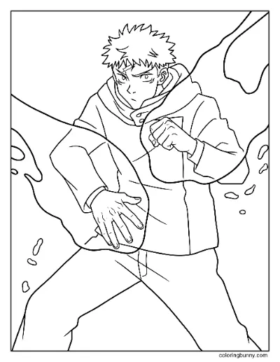 Trang Tô Màu Yuji Itadori Tư Thế Chiến Đấu Với Năng Lượng Nguyền Rủa