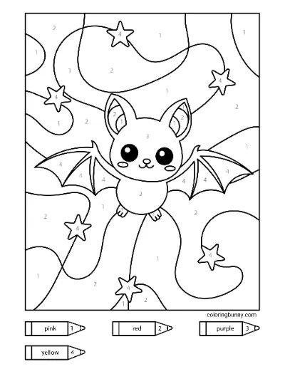 Trang tô màu Dơi Halloween dễ thương theo số (1)