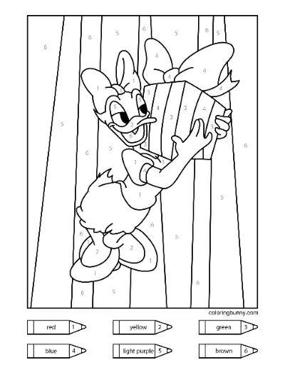 Trang tô màu Giáng Sinh theo số: Quà Giáng Sinh của Daisy Duck