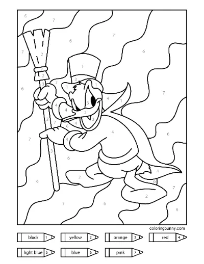 Trang tô màu Phù thủy Halloween Donald Duck theo số (1)