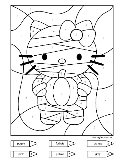 Trang tô màu Xác ướp Halloween Hello Kitty theo số (1)