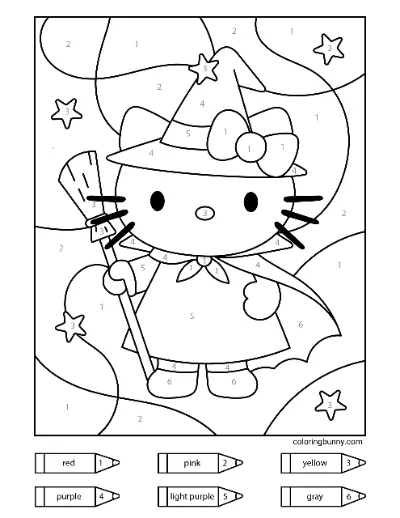 Trang tô màu Phù thủy Halloween Hello Kitty theo số (1)