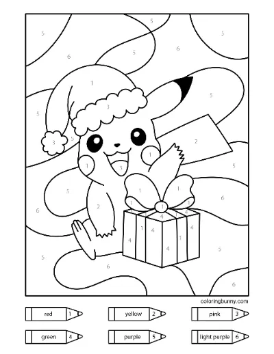 Trang tô màu Giáng Sinh theo số: Pikachu