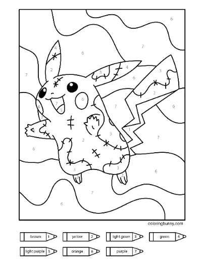 Trang tô màu Pikachu Halloween khâu lại theo số (1)
