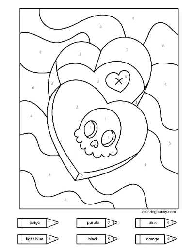 Trang tô màu Hộp trái tim Halloween đáng sợ theo số (1)