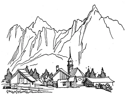 ngôi làng dưới chân núi