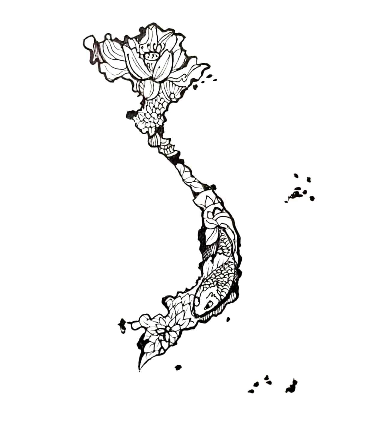 Bản Đồ Việt Nam Vẽ Hoa Sen Và Cá