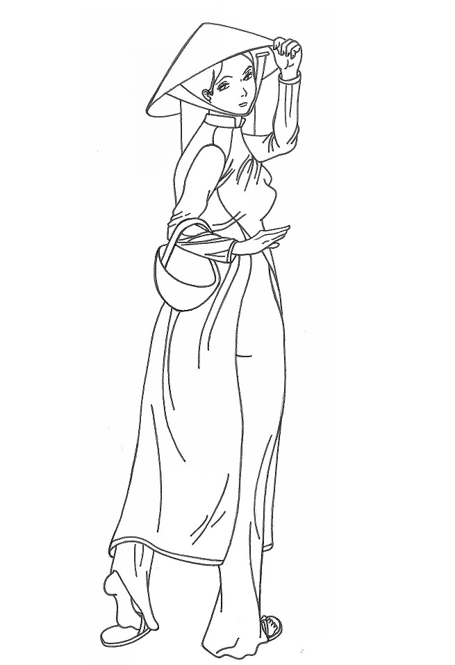 Cô Gái Mặc Áo Dài và Đội Nón Lá