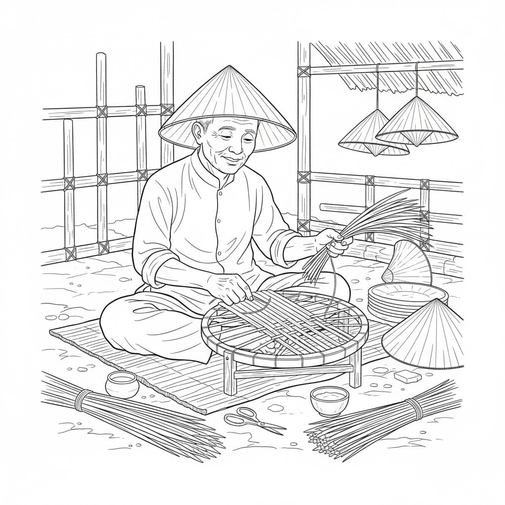 Thợ Thủ Công Làm Nón Lá