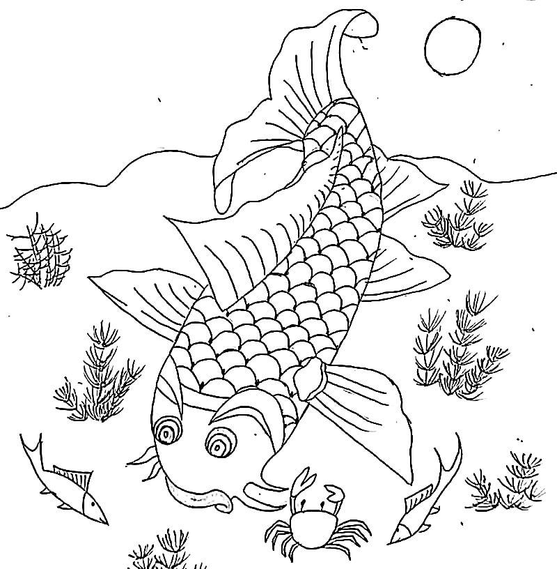 Tranh Đông Hồ Cá Chép Trông Trăng