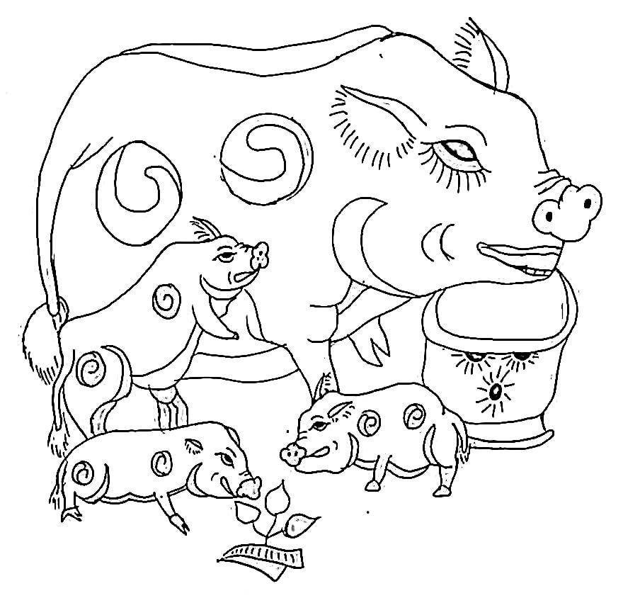 Tranh Đông Hồ Đàn Lợn Âm Dương