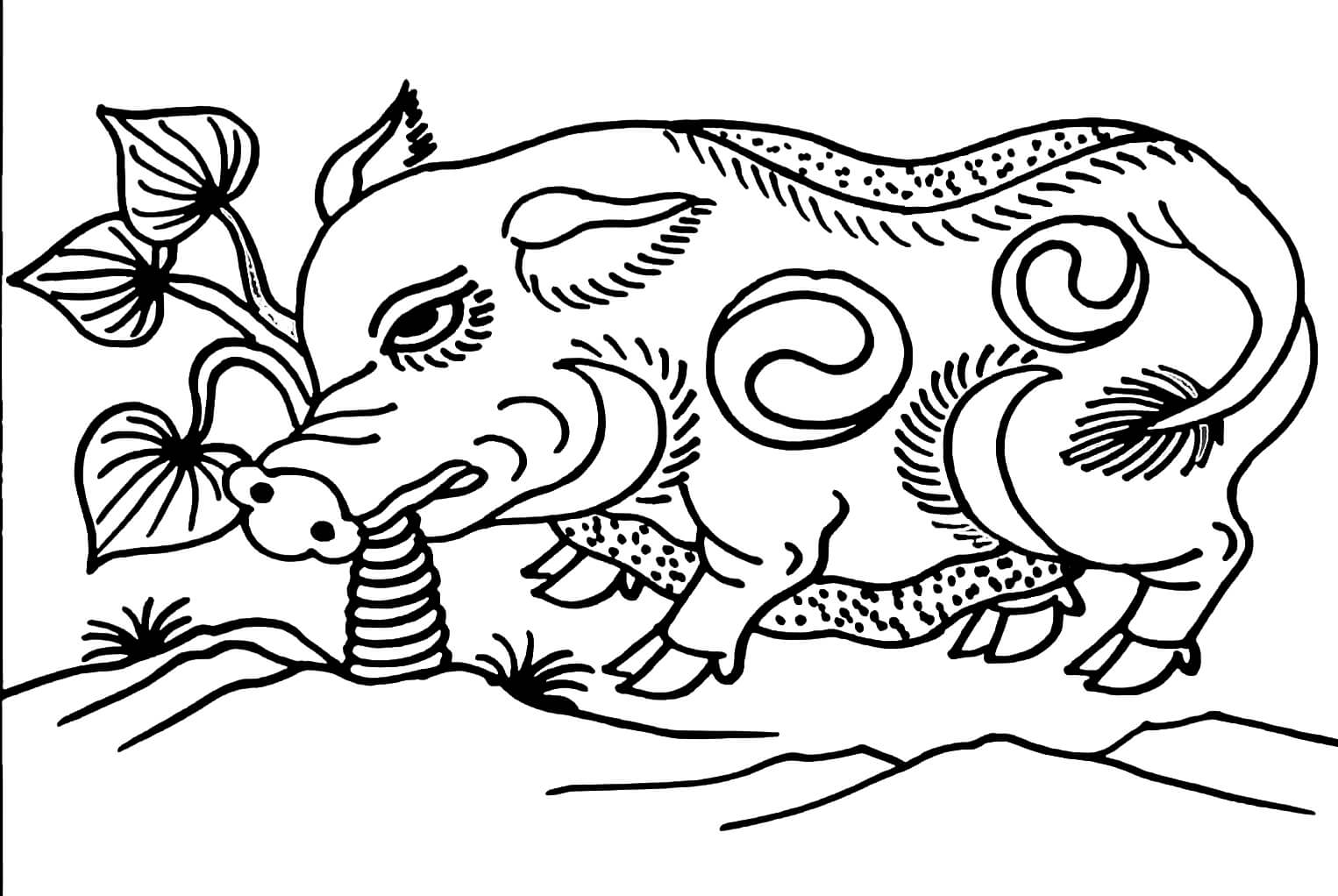 Tranh Đông Hồ Lợn Ăn Cây Ráy