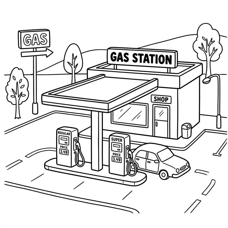 Car Stops at the Gas Station