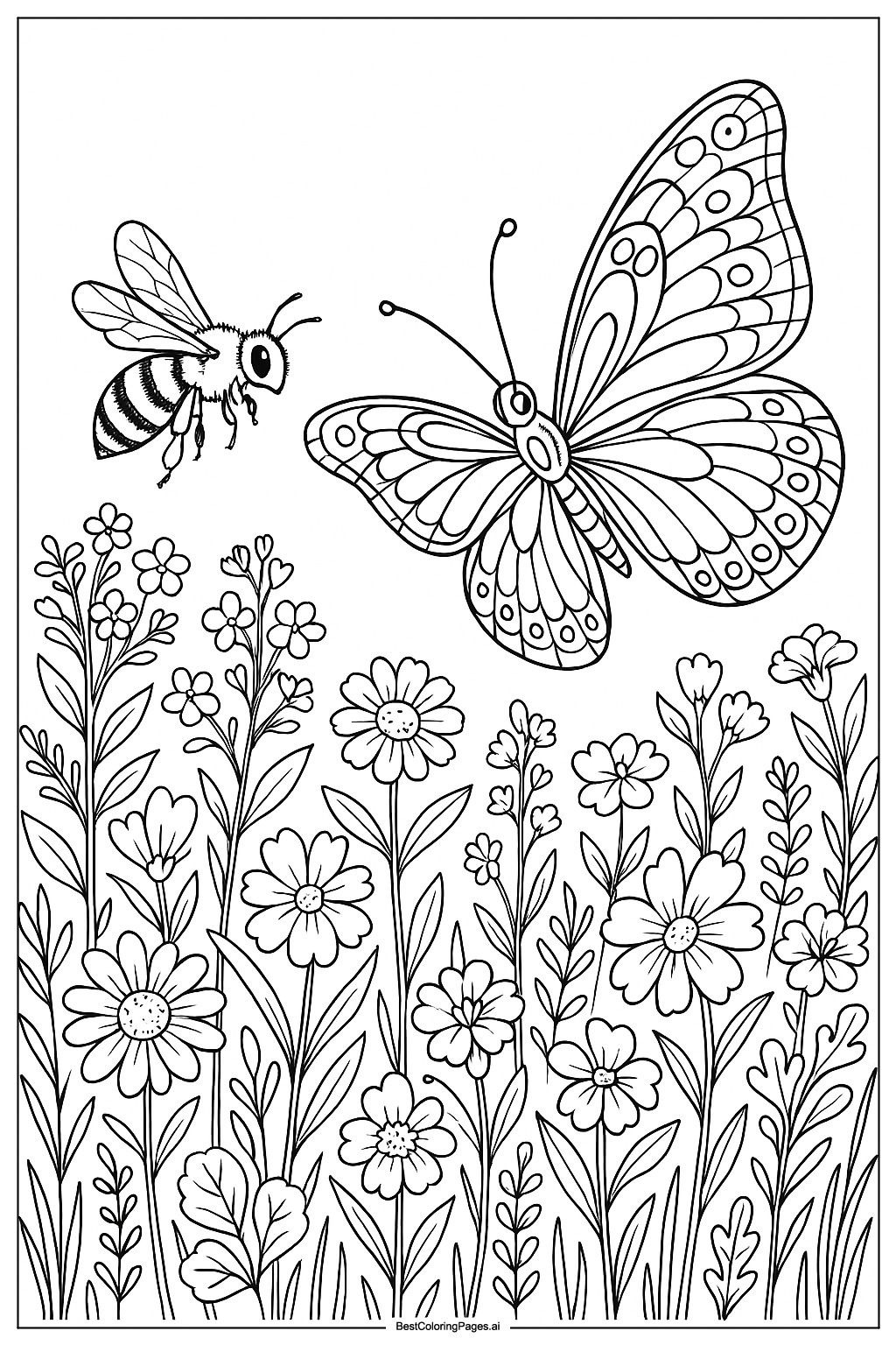 Bee and butterfly in a meadow
