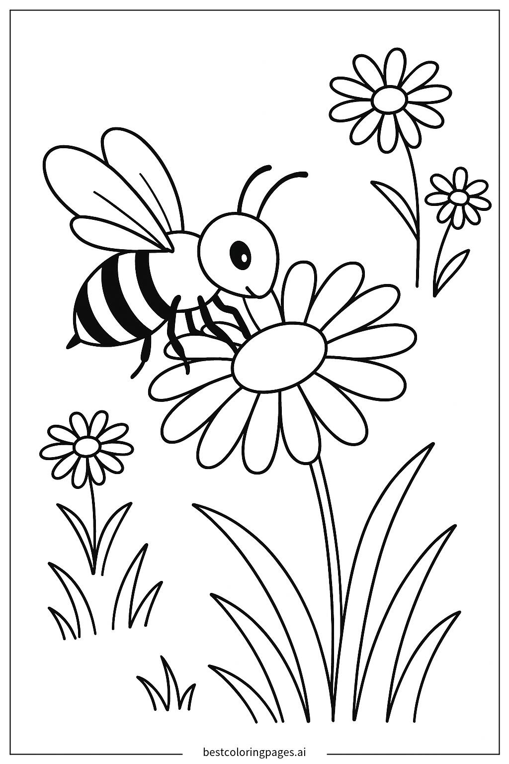 Bee collecting nectar from a daisy