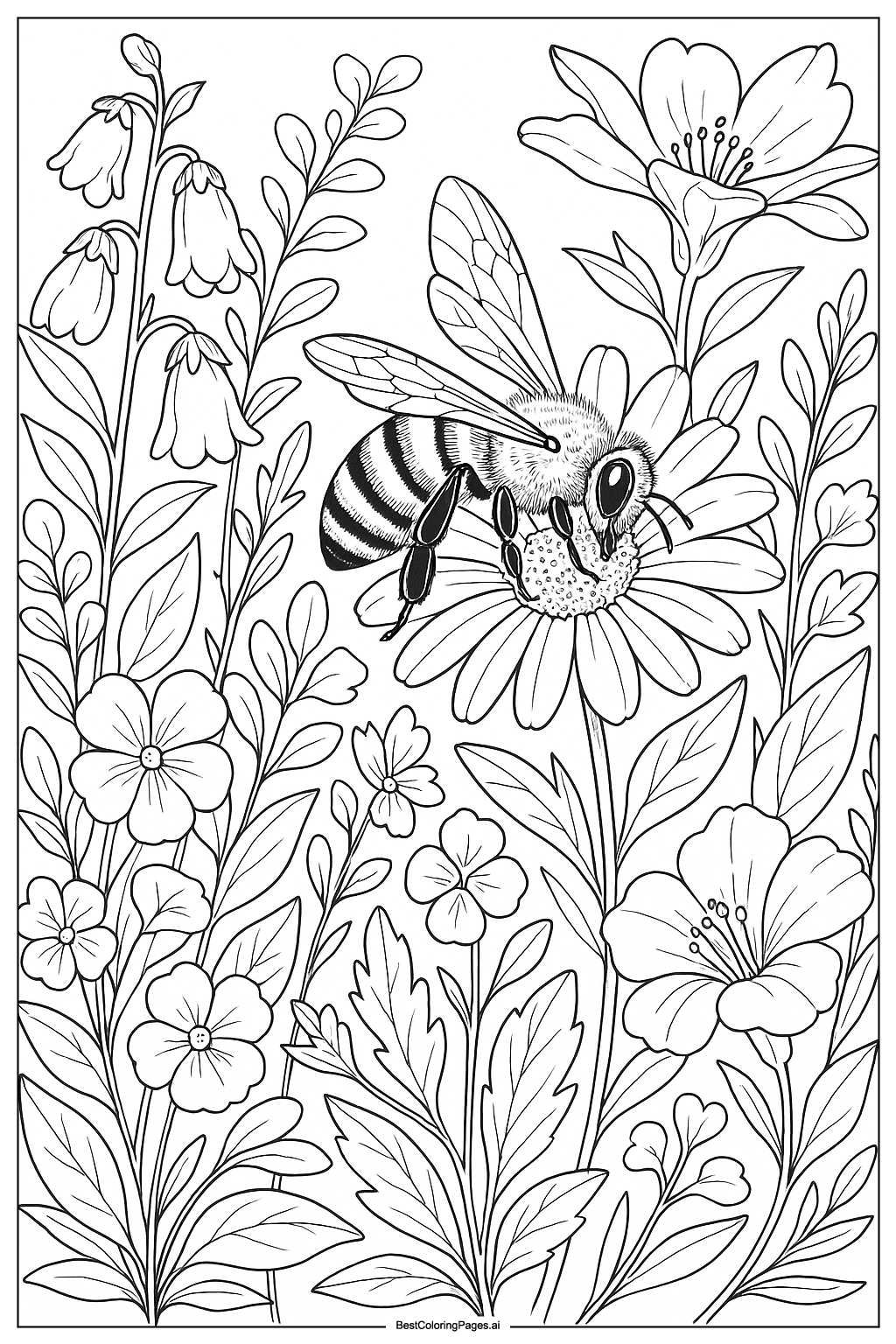 Bee collecting nectar in a garden