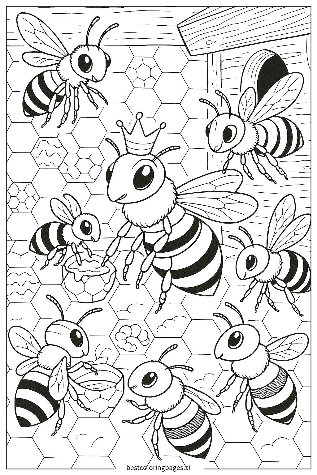 Bee family working together in a hive