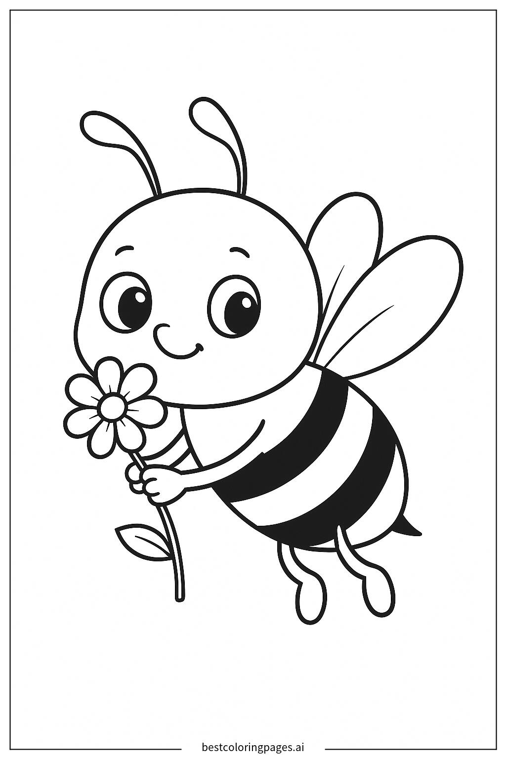 Bee flying with flowers