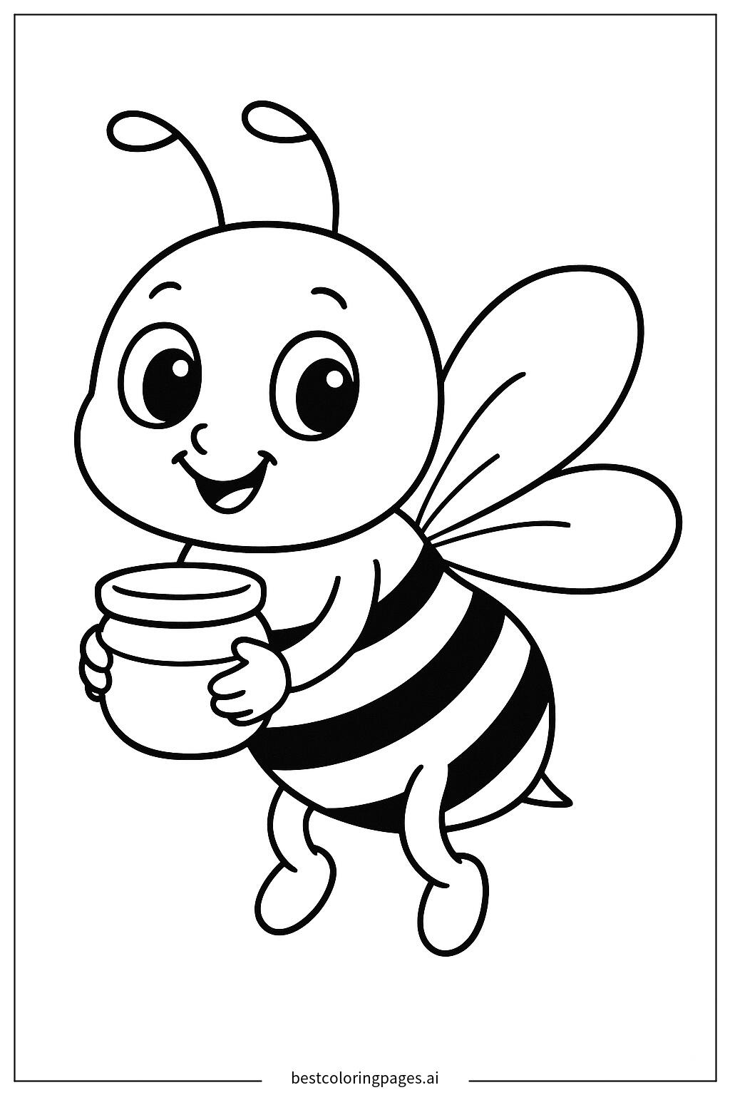 Bee with honey jar