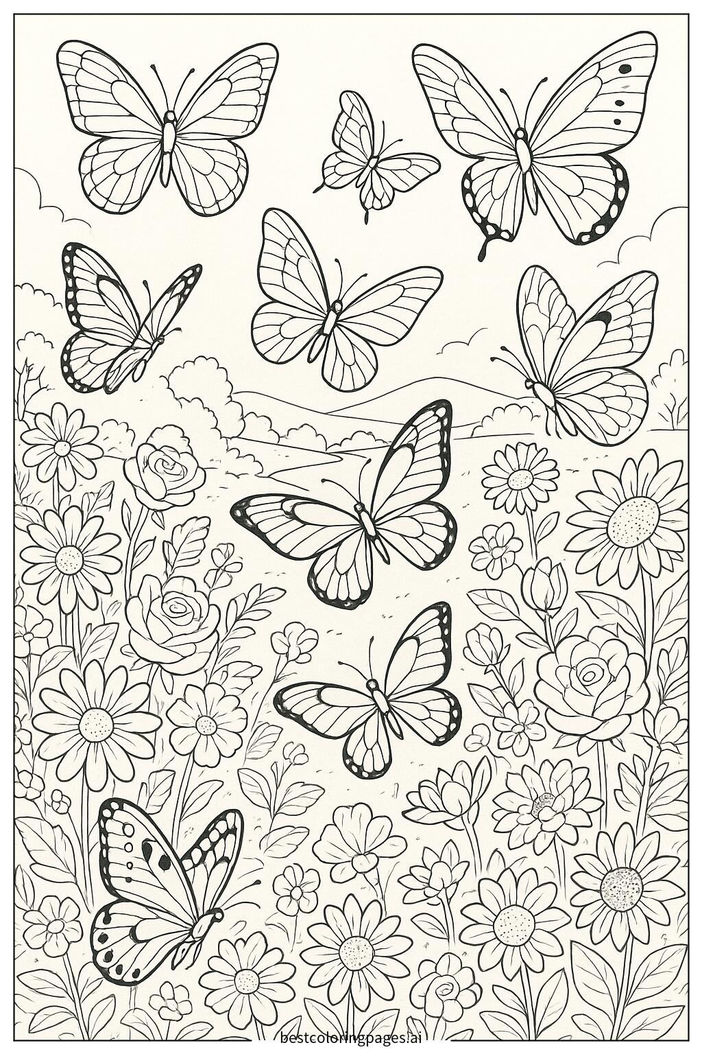 Butterflies dancing around a flower garden
