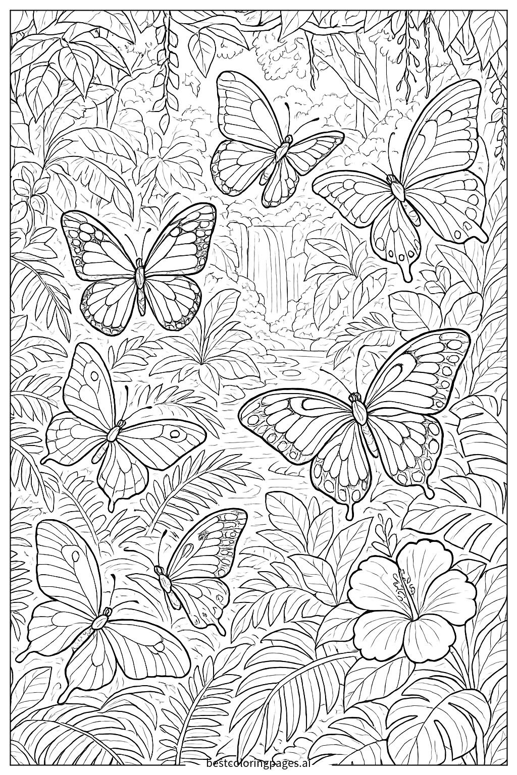 Butterflies in a lush tropical rainforest