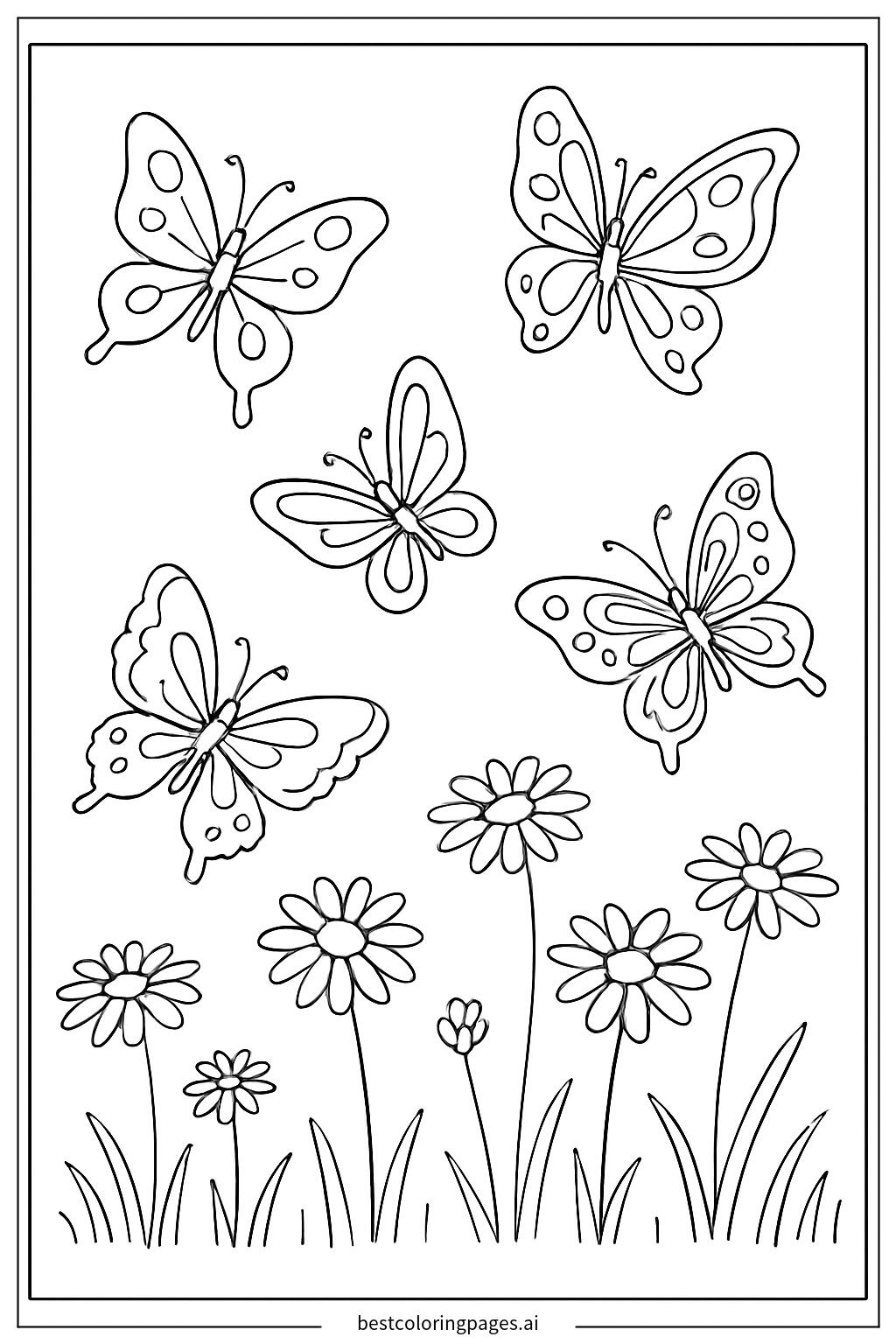 Butterflies in a meadow with daisies