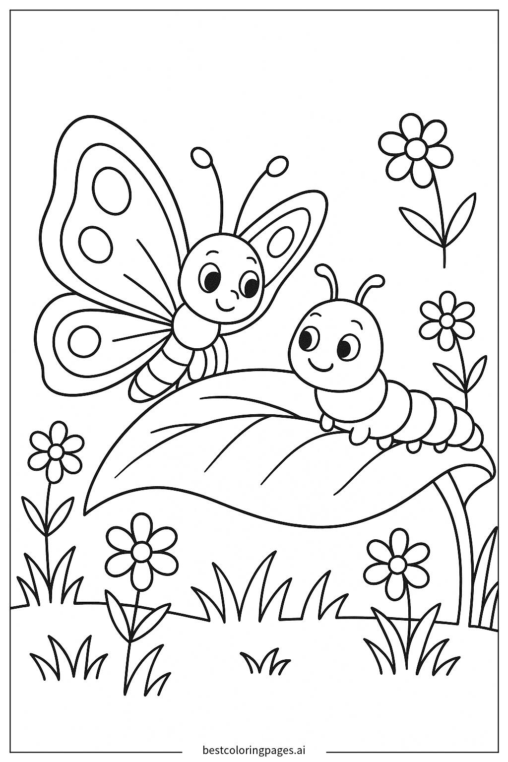 Butterfly and caterpillar friendship