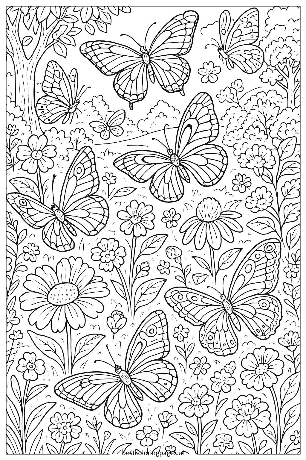 Butterfly garden with multiple colorful species