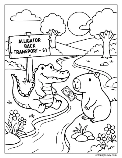 Capybara Vận Chuyển Cá Sấu Trang Tô Màu