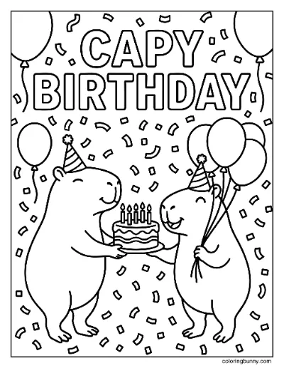 Capybara Capy Sinh Nhật Trang Tô Màu