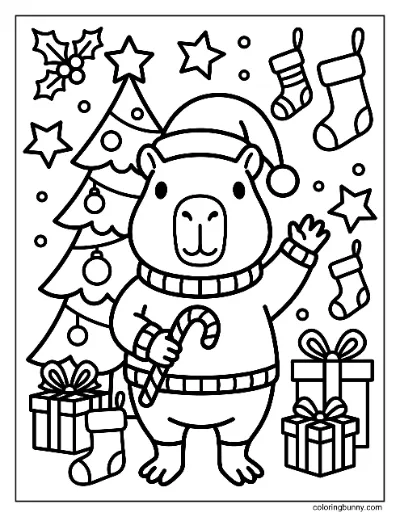 Capybara Giáng Sinh Trang Tô Màu