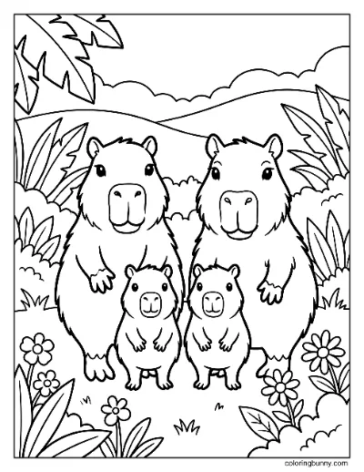 Capybara Gia Đình Trang Tô Màu