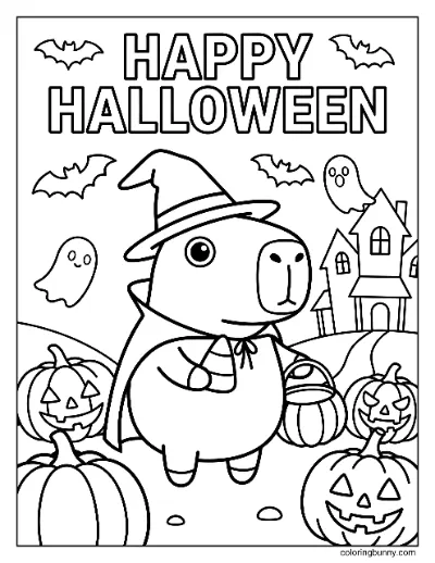 Capybara Halloween Vui Vẻ Trang Tô Màu