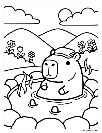 Capybara Trong Suối Nước Nóng Trang Tô Màu