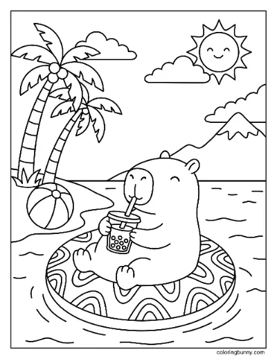 Capybara Trong Vòng Bơi Tranh Tô Màu
