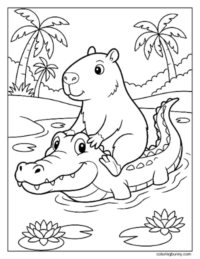 Capybara Cưỡi Cá Sấu Tranh Tô Màu 2