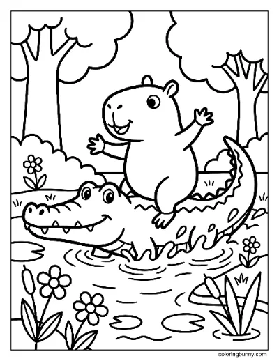 Capybara Cưỡi Cá Sấu Tranh Tô Màu 3