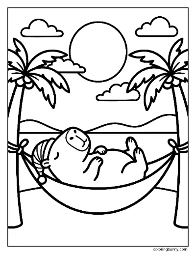 Capybara Ngủ Trong Võng Trang Tô Màu