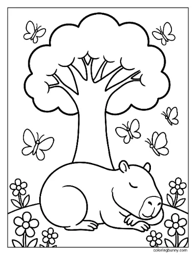 Capybara Với Bướm Tranh Tô Màu