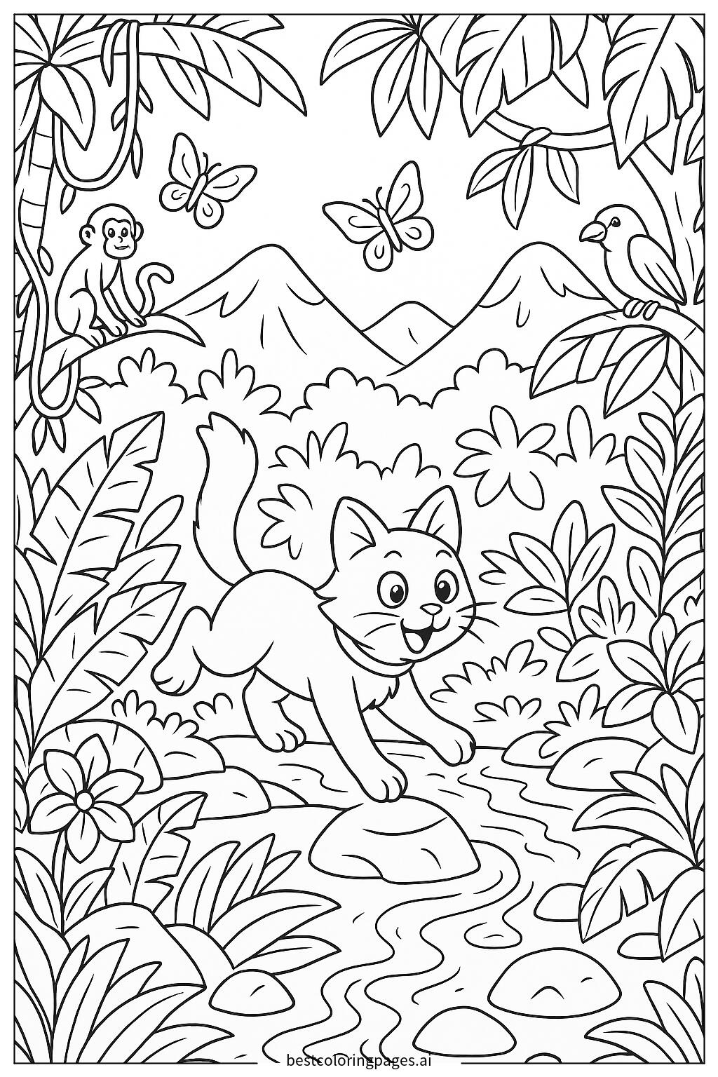 Cat adventure in jungle