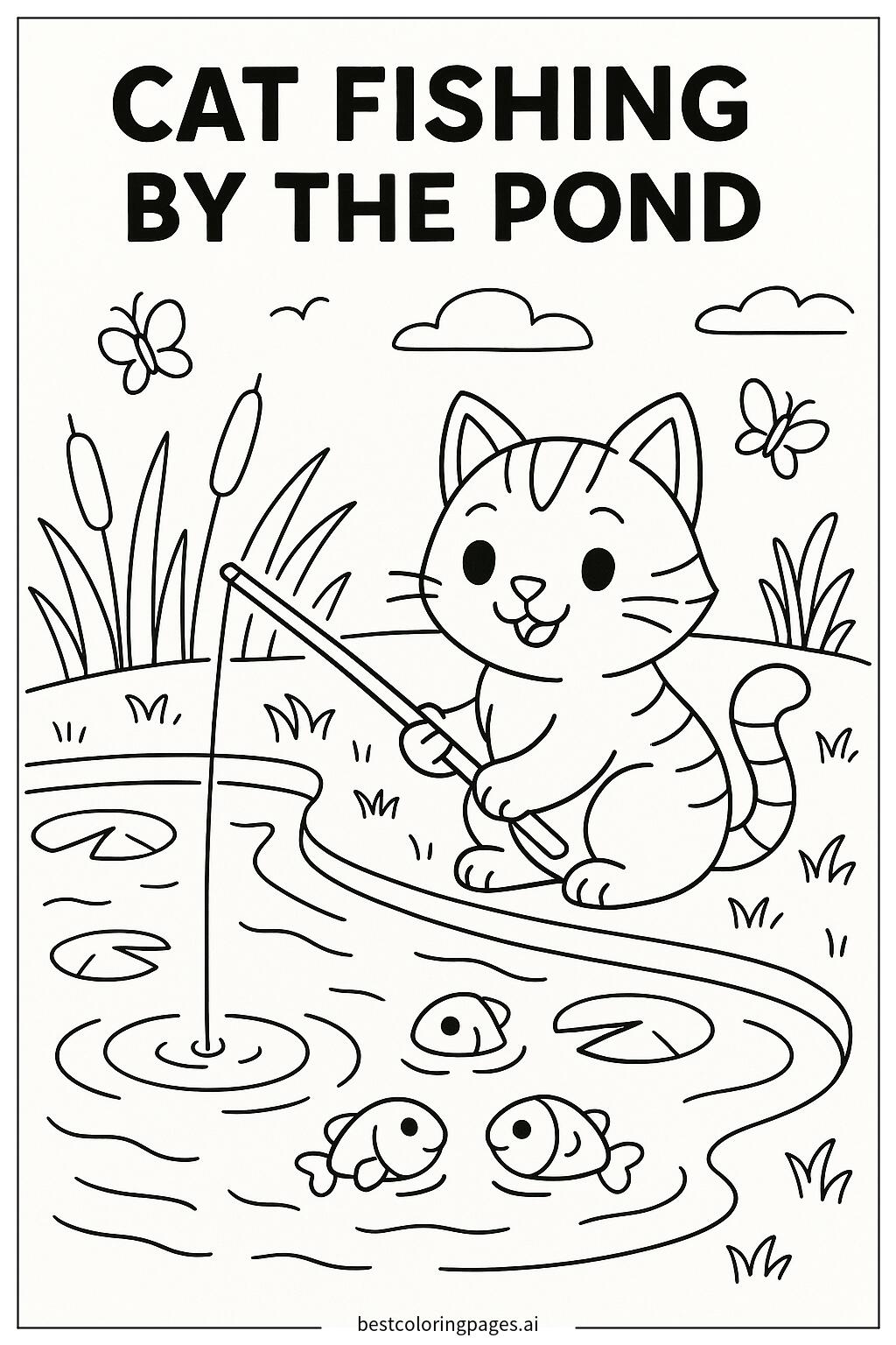 Cat fishing by the pond